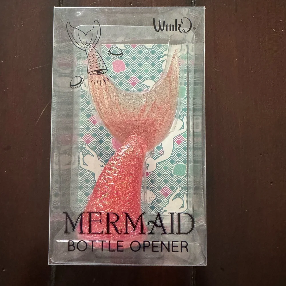 Wink Mermaid Bottle Opener and Wine Stopper Set - Pink and Blue